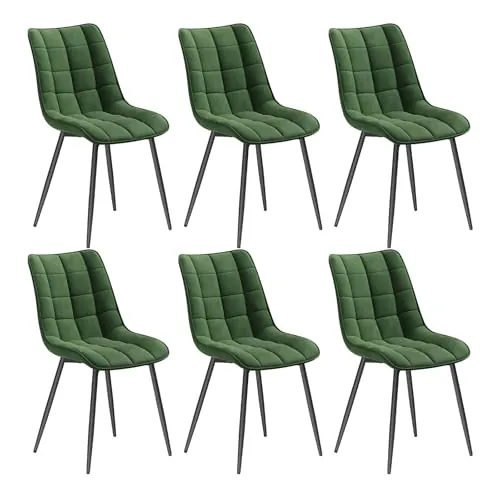 WOLTU Juego de 6 Sillas Comedor,Terciopelo,Verde Oscuro