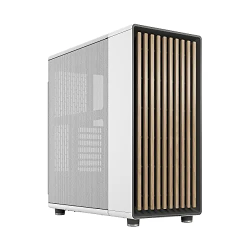 Fractal Design North Chalk White - Frente de Madera de Roble - Paneles Laterales de Malla - Incluye Dos Ventiladores Aspect PWM de 140 mm - Puerto USB Tipo C