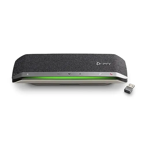 Altavoz manos libres inteligente Poly Sync 40+ - Espacios de trabajo flexibles - Se conecta a PC mediante un adaptador BT600 y a teléfonos inteligentes a través de Bluetooth - Funciona: Teams y Zoom