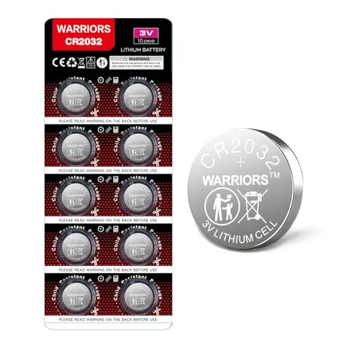 Warriors 10X Pilas CR2032 Pila 2032 3V Litio Botón, Embalaje a Prueba de niños, para Dispositivos Electrónicos, Llaves de Coche