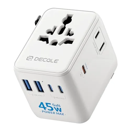 decqle “Pro” Adaptador Enchufe Universal con 3 USB-C(GAN 45W) ＆ 2 USB-A