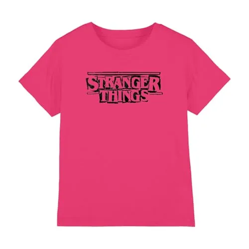 Stranger Things Punk Logo Black Kids T Shirt, Hot Pink, 9-11