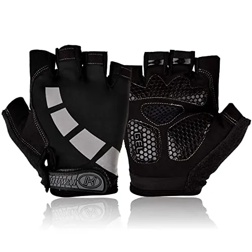 Nesirooh Guantes de MTB Hombre y Mujer, Guantes de Ciclismo Medio Dedos Verano para Moto Bicicleta Bici Gimnasio Hombres Antideslizante Transpirable (Negro Gris, M)