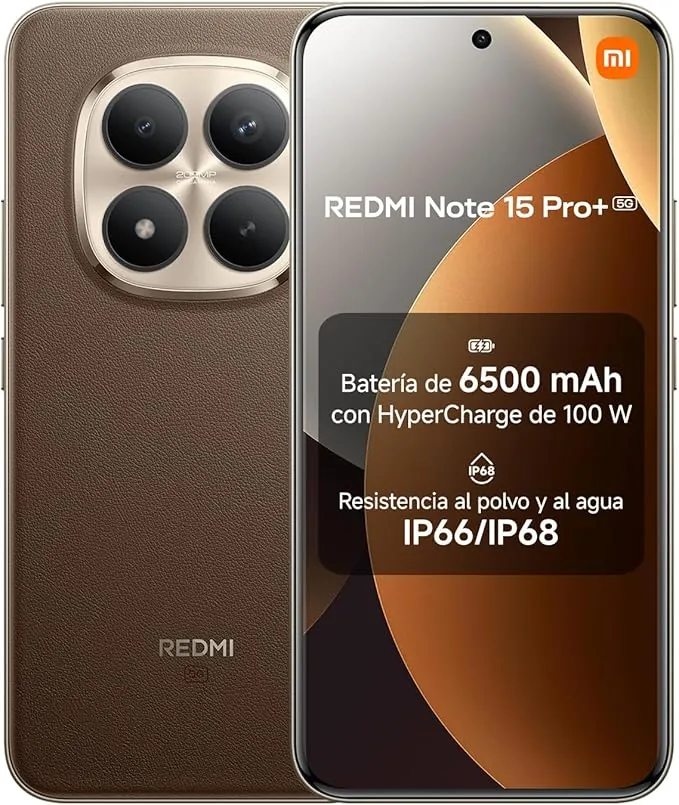XIAOMI REDMI Note 15 Pro+ 5G - Smartphone de 8+256GB, Pantalla AMOLED 6,83" 1.5K AMOLED, Snapdragon 7s Gen 4, cámara de 200 MP, Hypercharge 100W, Cargador no Incluido, café Moca (Versión ES)