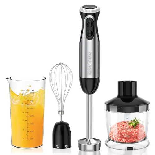 Bonsenkitchen Batidora de Mano 1000W 4 en 1, 20 Velocidades + Turbo