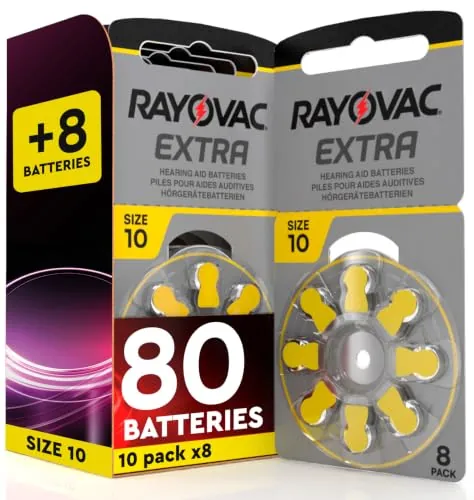 80 Pilas para Audífonos Talla 10 Rayovac Extra + 8 Pilas Udivita