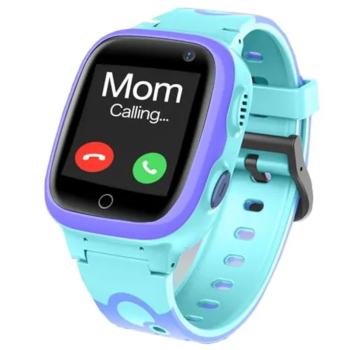 Rastreador lbs de Reloj Inteligente para niños, SOS Juego matemático Llama a la Cámara Pantalla táctil Alarma (Azul)