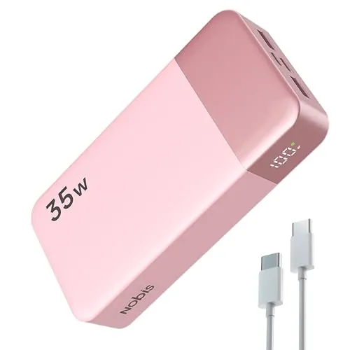 Nobis Cargador Portátil, Fuente de Alimentación Móvil 20000mah, Recarga rápida para Fuente de Alimentación Móvil 35w, Batería con Pantalla Digital para Phone, Android, etc (Rosa)