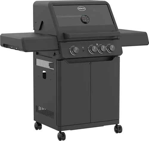 RÖSLE ALLFLAME Peer 3 Barbacoa de Gas con 3 Quemadores (3.5 kW cada uno), CRISPZONE (3 kW) hasta 450°C, Superficie de Asado 60x45 cm, Rejillas de Fundición, Fundición Inyectada de Aluminio, Negro