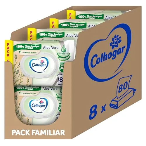 Colhogar Aloe 8x80 - Papel Higiénico Húmedo Desechable por el WC con Extracto de Aloe Vera - Sin Alcohol - Dermatológicamente Testado - 640 Unidades