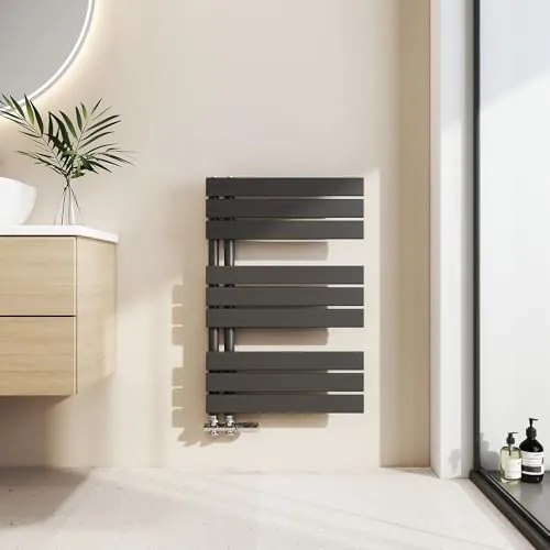 EMKE Toallero Baño Radiador Plano, toallero de Paneles, 762 x 500 mm,Negro, secador de Toallas con conexión Lateral, 397 W, radiador secador de Toallas de Agua Caliente