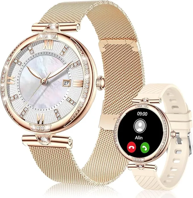 Vicloon Reloj Inteligente Mujer Redondo con Llamadas, 1,19'' Smartwatch Mujer con Seguimiento Menstrual, Múltiples Modos Deportivos, Pulsómetro/SpO2/Monitor Sueño, IP68 Impermeable, para iOS Android