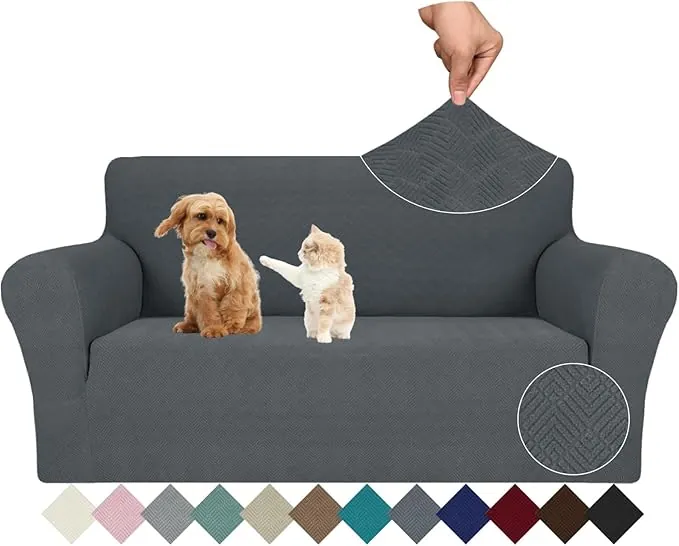 Ystyle Funda Sofa 2 Plazas Ajustable, Fundas para Sofa Elasticas, Funda De Sofa Anti Gatos Perros, Sofa Cover con Reposabrazos, Jacquard Fundas Cubre Sofa Ntideslizante Lavable, Gris Oscuro