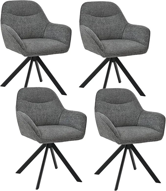 Juego de 4 sillas de comedor giratorias con reposabrazos, giratorias 360°, tapizadas de chenilla, sillas de cocina, giratorias con patas de metal, para comedor, sala de estar, oficina, color