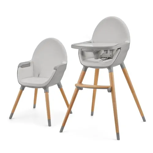 kk Kinderkraft FINI 2 Trona bebé 2 en 1, Silla Infantil, Trona portatil, Patas de Madera, Bandeja Ajustable, Fácil de limpiar, para niños, Gris
