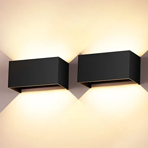 24W Aplique Exterior Pared 2 Piezas Aplique de Pared Ángulo de haz Ajustable 3000K Bianco Caldo Apliques Pared Interior/Exterior Impermeable IP65 Negro Aplique exterior