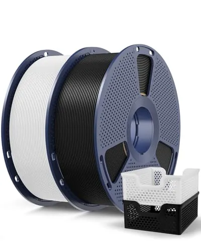 SUNLU PLA Plus 2.0 Filamento para Impresora 3D Rápido 2KG, PLA+ Mejorado para Impresión Rápida (50-600mm/s), 1.75mm Precisión ±0.02mm, 2 Bobinas de 1kg (Negro+Blanco)