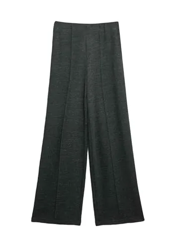 Marks & Spencer Pantalones abrigados de Pernera Ancha en Mezcla de algodón con Fruncido y Acanalados Carbón UK 22 (EU 50)