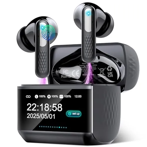 AI Auriculares Traductor en Tiempo Real con Pantalla Táctil LED, 3 en 1 Auriculares Traductores de Idiomas, 6 Modos Traducción con 164 Idiomas, Reducción de Ruido ANC+ENC, 5 Modos EQ, Negro Oscuro