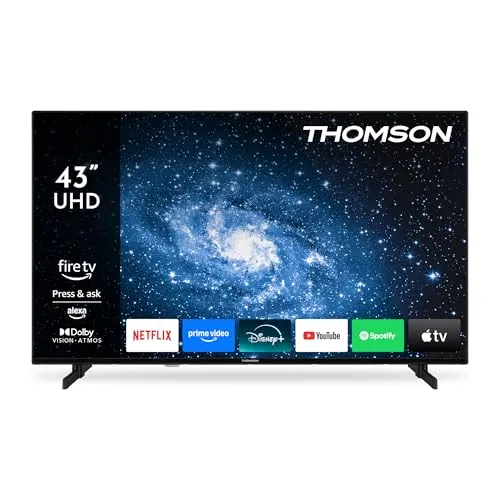 THOMSON TV 43 Pulgadas (108 cm) 4K UHD Smart Fire TV, Control por Voz Alexa, Triple Sintonizador (DVB-T/T2/C/S/S2), Dolby Vision, Dolby Atmos, HDR10, HDMI 2.1, WiFi, Bluetooth, 43UF4S35