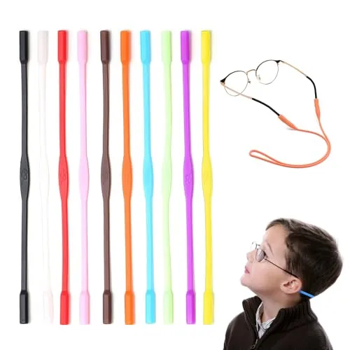 EUYKQNOI 10 Piezas Correas de Silicona Antideslizante para Gafas ，Retenedores de Banda Elástica para Gafas Deportivas de Niños Pequeños,Gafas de Cordón de silicona Correa de retención(10 colores