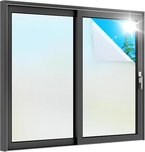 rabbitgoo Vinilos para Cristales 75x200cm con Cuadriculas Fácil de Cortar, Vinilo Ventanas Privacidad, Vinilo Opaco Electrostática, Anti UV, Película Esmerilado Decorativa para Baño Cocina Oficina