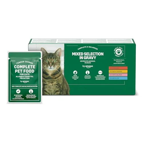by Amazon Alimento Completo para Gatos Adultos - Selección Mixta en Salsa, 4,8 kg (48 Paquetes de 100g) (Anteriormente Marca Amazon - Lifelong)