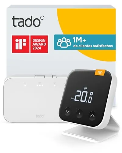 tado° Termostato Inteligente Cableado X - Kit de Inicio con base, para calderas de gas y bombas de calor (relé/OpenTherm). Control por app o altavoz inteligente (Alexa, Siri, Google Assistant)