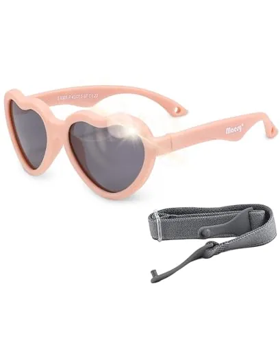 Maesy Gafas de Sol Bebé 0-2 Años - Lentes Polarizadas UV400 Categoría 3 - Montura Flexible con Correa Ajustable - Forma Corazón, Seguras y Cómodas - Maes, Rosa Claro