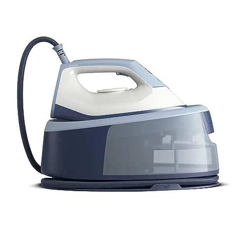 Philips Vaporizador Serie 3000, 2400 W, vapor continuo 120 g/min, golpe de vapor 350 g, rápido y potente, vapor vertical, 1.4 l de depósito, suela de cerámica, Deep Azur (PSG3000/20)