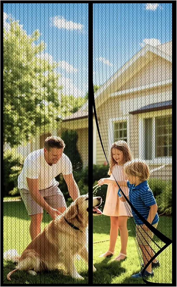 DIKER Mosquitera Cortina Puerta Magnetica Imantada Exterior Corredera, Antimosquitos con Imanes, Tela Mosquiteras de Ventanas para Puertas del Balcón, Magnético Automático(85x200cm,negro)