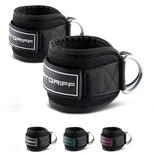 Fitgriff® Tobilleras Poleas Gym V3 (2 Piezas) - Correas Tobillo Gimnasio para Patadas Gluteos, Fitness - Accesorios de Ejercicio (Black)