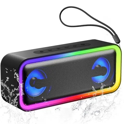 Altavoz Bluetooth Portátil Potente 40W, Altavoces Bluetooth 5.4 con Emparejamiento TWS,7 Cambios RGB, 30 H Reproducción, Impermeable IPX7, Speaker de Exterior para Viajes/Deportes/Fiestas/Ciclismo