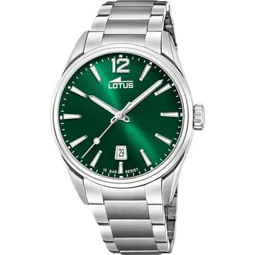 LOTUS Reloj Hombre Analógico de Acero Inoxidable 316l Plateado - Movimiento de Cuarzo - Calendario - Cristal Mineral de Alta Resistencia - Resistente al Agua 10 ATM Clásico 18692/4 Minimalist