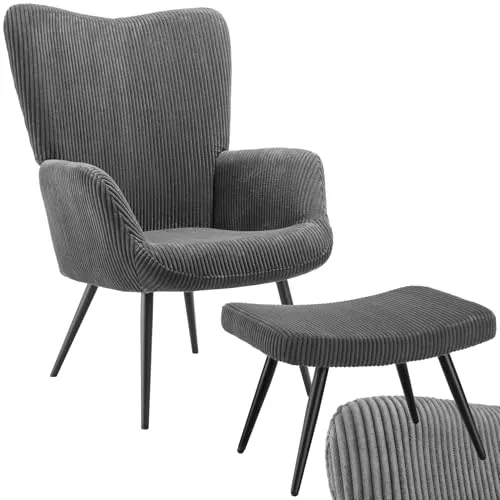 tectake® Sillón Tapizado Pana Ancha, Respaldo Ergonómico, Acolchado Grueso