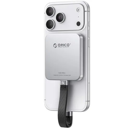 ORICO 512GB SSD Externo Magnético, 4K ProRes HDR Grabación, SSD Portatil hasta 2000 MB/s, Sólo Compatible con iPhone 15/16 Serie, Teléfonos Inteligentes, Computadoras con Puerto Tipo C K20Mini