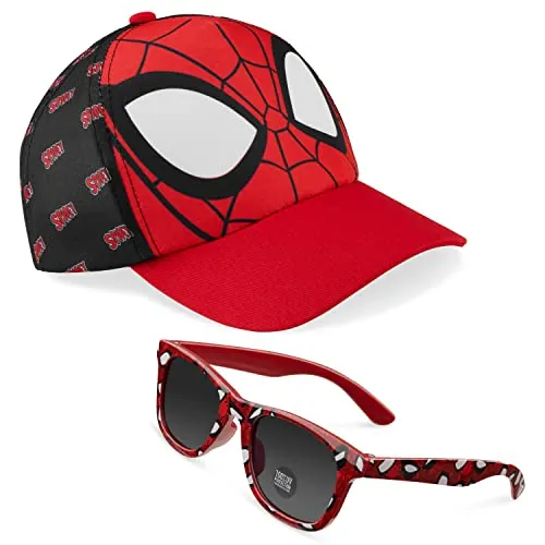 Marvel Avengers Gorra Infantil y Gafas de Sol Niño Set Infantil con Gorra Ajustable y Gafas de Sol para Niños UV400 Protección para Verano (Rojo/Negro)