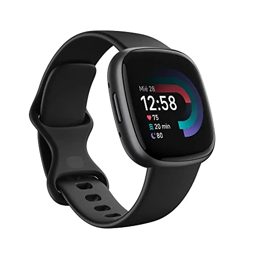 Fitbit Google Versa 4, el smartwatch Que te Ayuda a ponerte en Forma, con 3 Meses de suscripción al Servicio Google Health Premium incluidos, hasta 6 días de batería, Negro/Aluminio Grafito