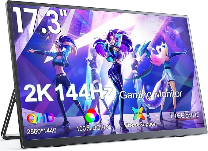 UPERFECT 17.3 Pulgadas 2K 144Hz Monitor Portátil con QHD 2560 x 1440 400 Nits Pantalla IPS Mate Eye-Care Mini HDM Tipo C para Laptop PC Smartphone PS4/5 Xbo Switch, Compatible con VESA