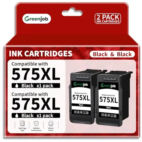 Greenjob 575XL Negro PG-575XL Negro Cartuchos de Tinta Compatible para Tinta Canon 575 XL Negro PG-575XL para Canon Pixma TS3750i TS3751i TR4756i TR4755i TS3752i TS3550i TS3551i TR4750i (2 Negro)