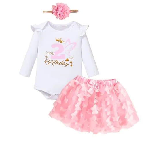 UUAISSO Baby Girls My 1st Birthday Outfits Manga corta Cake Smash Falda Lentejuelas Tutu Princesa Vestido Conjuntos de ropa manga larga Mariposa 2nd 2 años