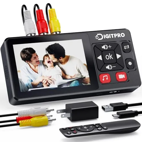 VHS to Digital Convertidor, VHS a Digital Grabador mit Remote, Convierte Grabaciones de VHS, VCR, DVR, DVD, Hi8, DV, Camcorder, Cassette Tape, Gaming Consoles a Digital