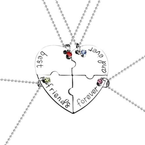 AFCJLTO Collares de amistad para siempre BFF, 4 piezas de regalo de cumpleaños para niñas con colgantes de cadena en plata Demuestra tu amistad con estos encantadores collares