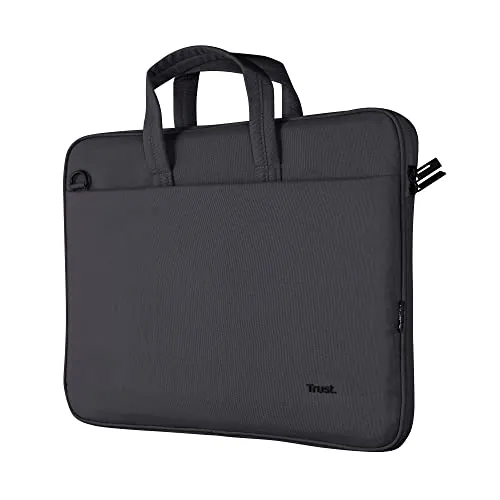 Trust Bologna Maletín para Portátiles de Hasta 16", Fino y Ecológico con Correa Ajustable para Hombro, Bolsa Reciclada para Viajes, Negocios, Trabajo, Universidad - Negro