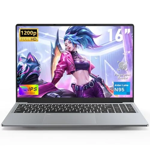 FUNYET Ordenador Portátil de 16 Pulgadas,2026 Laptop PC Win 11 Pro，8 GB de RAM, SSD de 256 GB,procesador N95,batería de 6000 mAh,IPS FHD 1920 * 1200，Teclado retroiluminado
