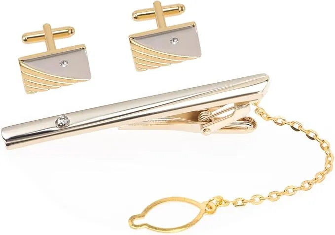 CALLARON Pasador Corbata Y Gemelos Hombre Dorados 2.36X0.66In Aleación Brillo Duradero Accesorios Camisa Para Eventos Formales Y Uso Diario