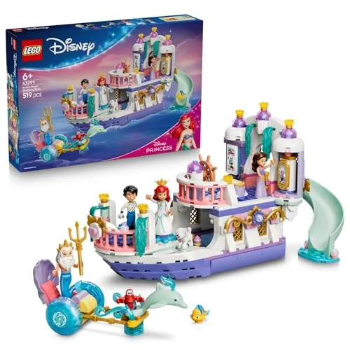 LEGO | Princesas Disney Barco de la Boda Real de Ariel – Juguete de La Sirenita con 7 Figuras Inc. Ariel y Sebastián – Decoración del Dormitorio – Regalo para Niñas de 6+ Años y Fans – 43299
