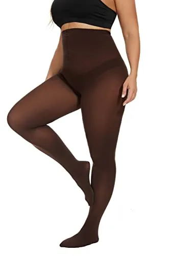 CozyWow Medias elásticas para mujer,semiopacas,tallas,Café XXL
