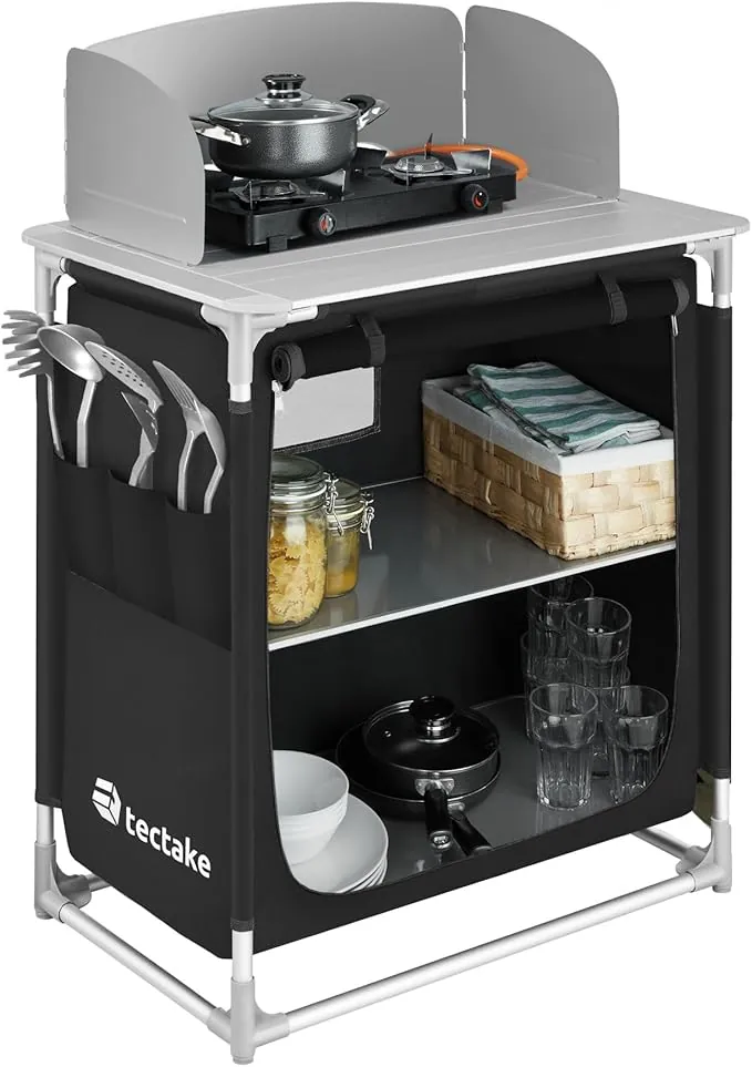 TecTake® Cocina de Camping Plegable, Ligera, con Bolsa de Transporte, Accesorios de Cocina, Mesa Plegable Camping, Armario Cocina Camping, Mueble Cocina Camping, Mesa de Camping