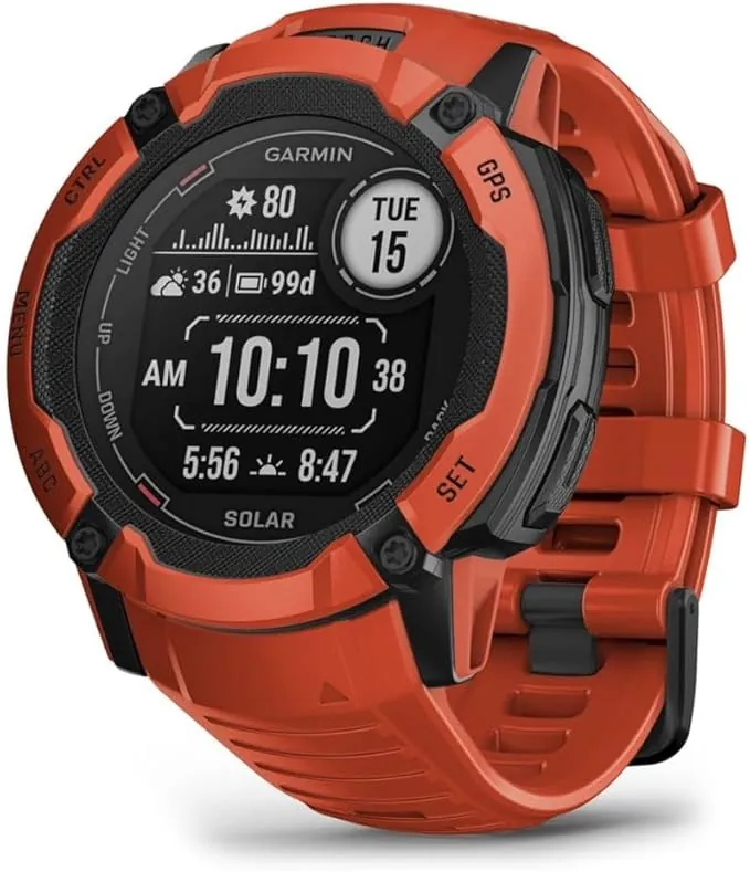Garmin Instinct 2X Solar, Reloj Inteligente con GPS Resistente al Agua, Carga Solar, Funciones Deportivas, Pulsioximetría, Puntuación de Sueño y Notificaciones del Smartphone, Rojo